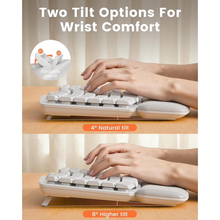 Wireless Keyboard Mouse Combo,Quiet Wave Keyboard with Leather Palm Rest, Ergonomic Mouse, Dual-System Switch, Plug & Play for Home Office,White
