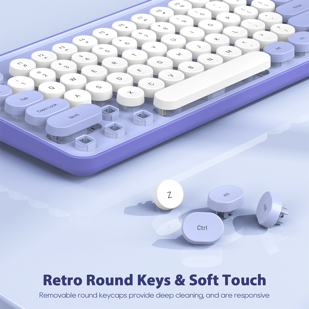 Wireless Keyboard and Mouse Set, Purple, New, Retro Keyboard and Mouse Set with Phone Holder - Soft Clicks & Convenient Design for Work and Study