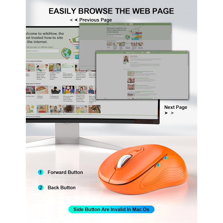 Wireless Mouse for Laptop, Ergonomic Silent Computer Mouse with USB & USB-C, 3 DPI 6 Buttons, Orange