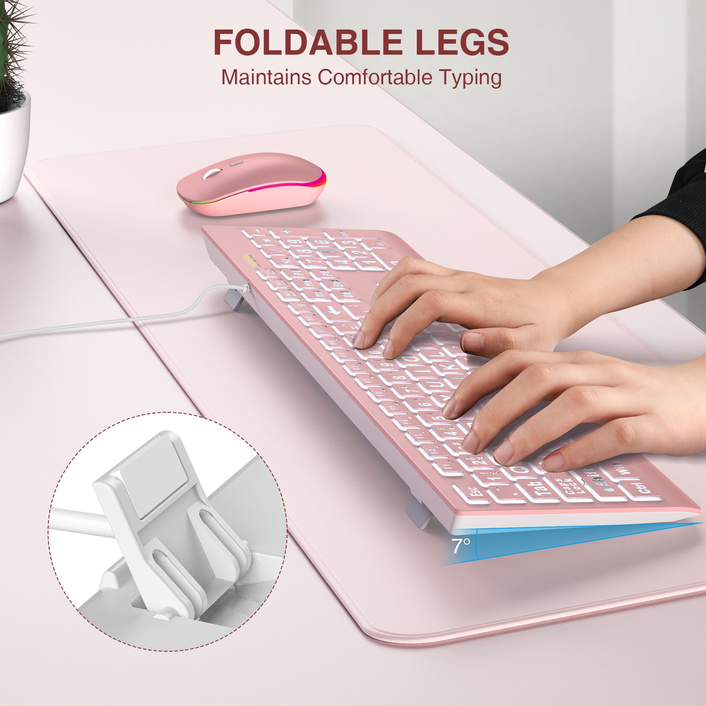 Wagpak Large Print Backlit Keyboard - Wired USB Lighted Computer Keyboard for Laptops,Pink