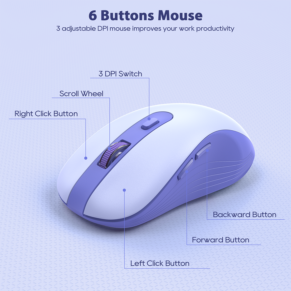 Wireless Keyboard and Mouse Set, Purple, New, Retro Keyboard and Mouse Set with Phone Holder - Soft Clicks & Convenient Design for Work and Study