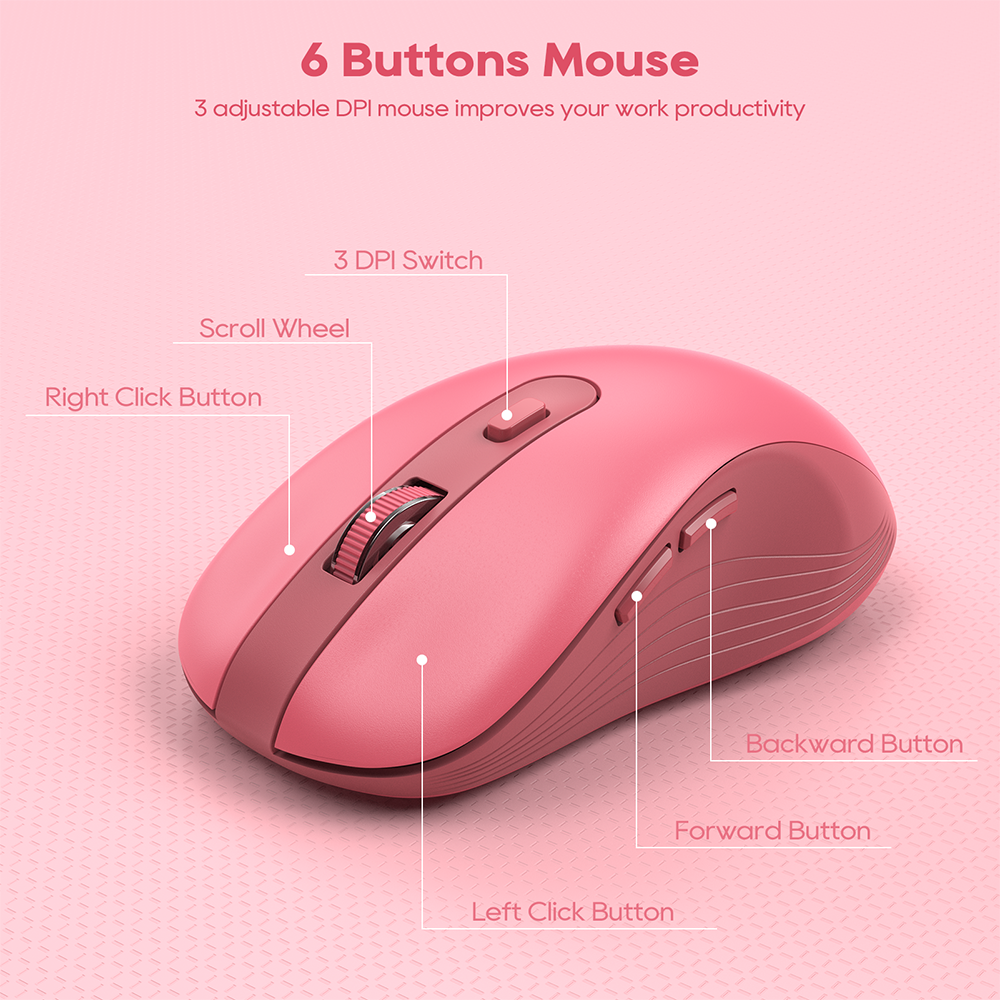 Wagpak Wireless Keyboard and Mouse Set, Pink, (New), Retro Keyboard and Mouse Set with Phone Holder - Soft Clicks & Convenient Design for Work and Study