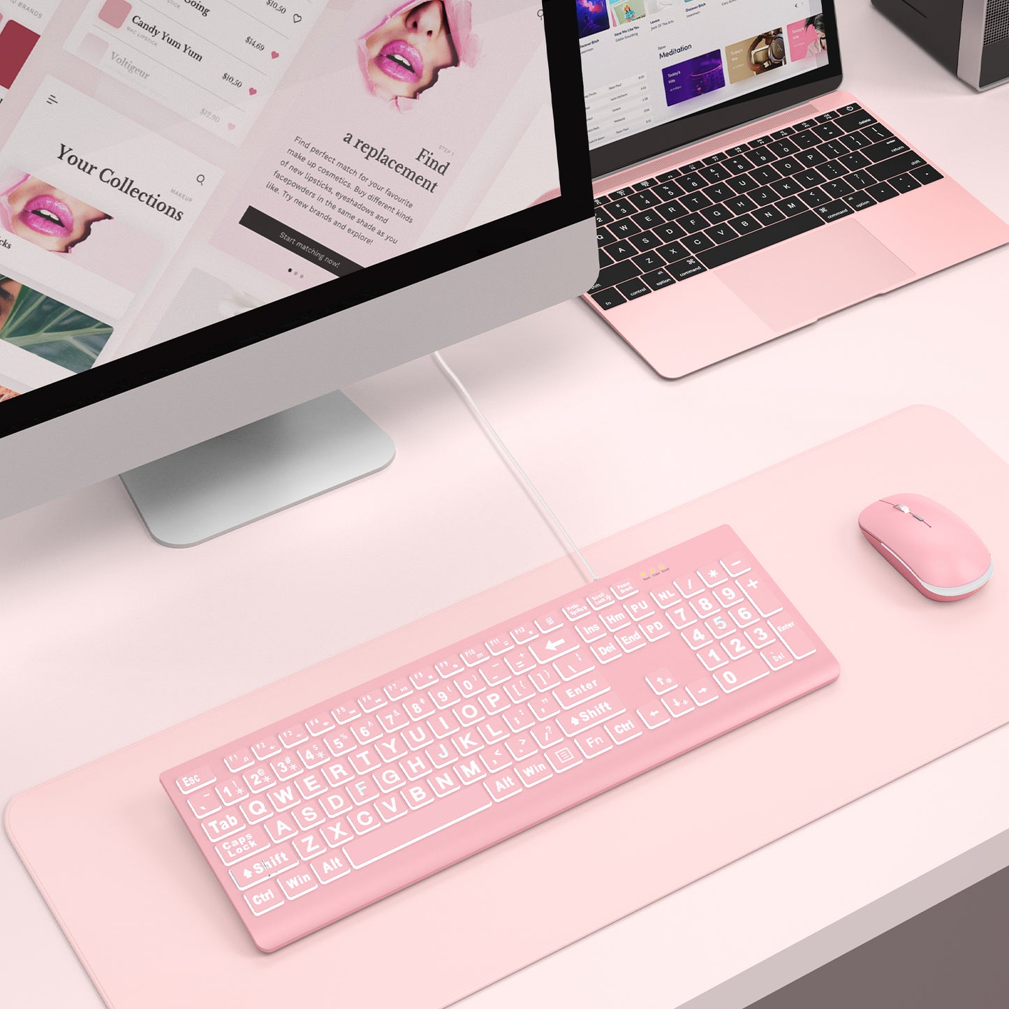 Wagpak Large Print Backlit Keyboard - Wired USB Lighted Computer Keyboard for Laptops,Pink