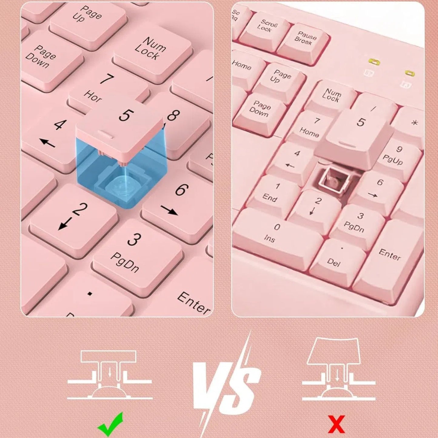 Wagpak Wireless Keyboard and Mouse Combo Wrist Rest Ergonomic Phone Holder Silent for Computer,Laptop-Light Pink