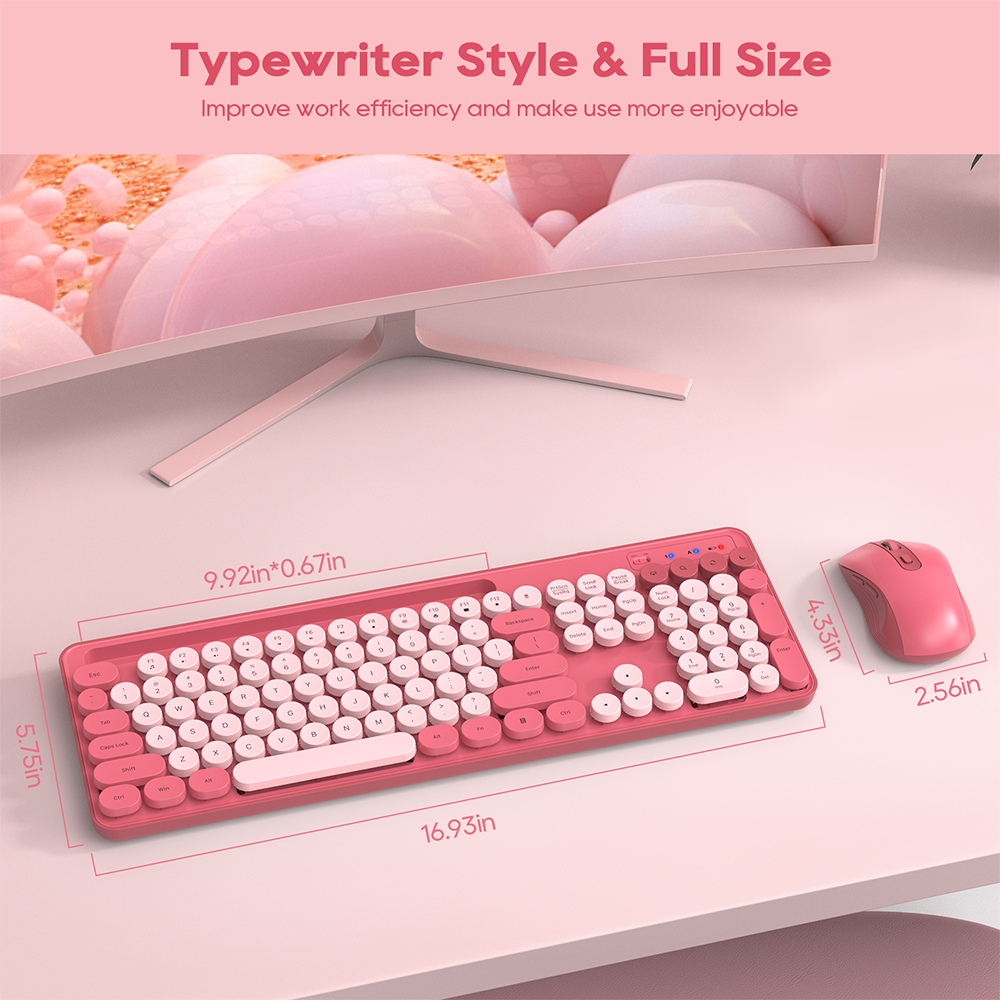 Wagpak Wireless Keyboard and Mouse Set, Pink, (New), Retro Keyboard and Mouse Set with Phone Holder - Soft Clicks & Convenient Design for Work and Study