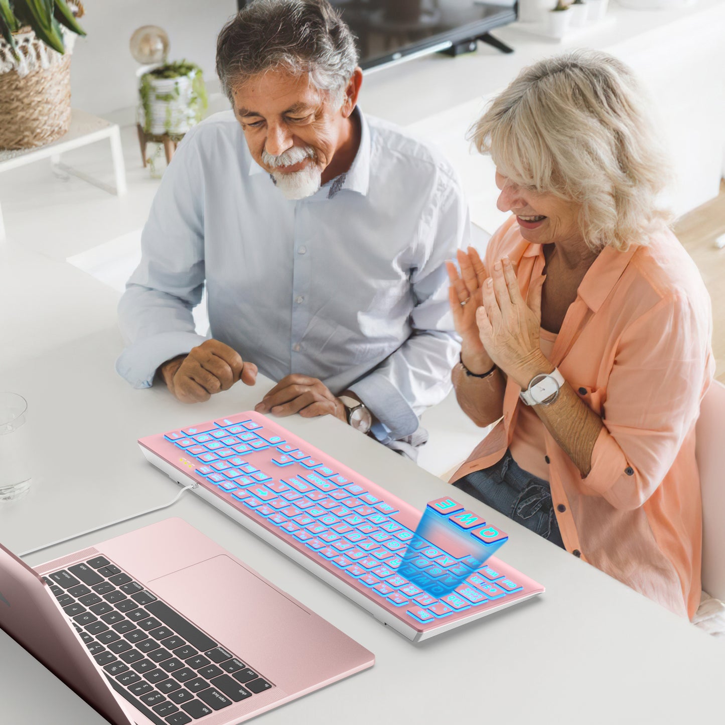 Wagpak Large Print Backlit Keyboard - Wired USB Lighted Computer Keyboard for Laptops,Pink