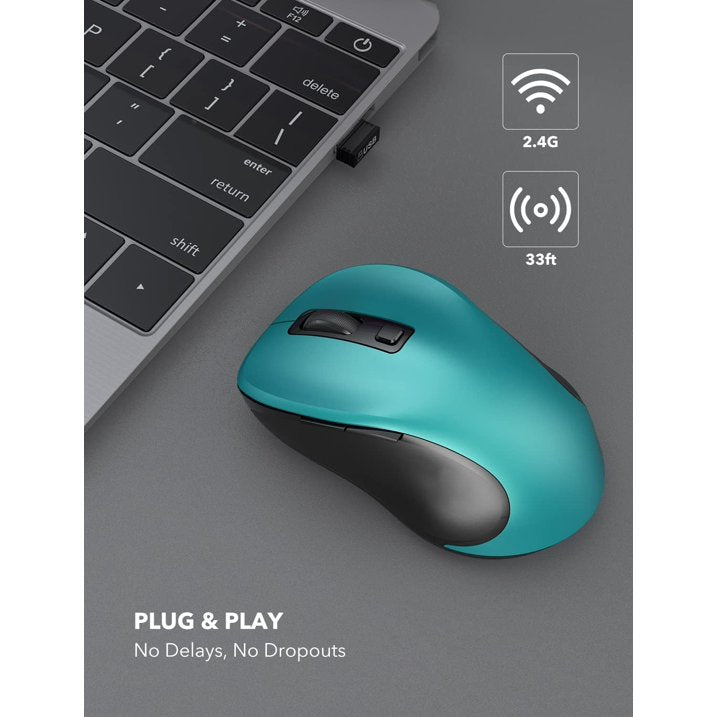 Wireless Mouse for Laptop, Ergonomic Silent Computer Mouse with USB & USB-C, 3 DPI 6 Buttons,Teal