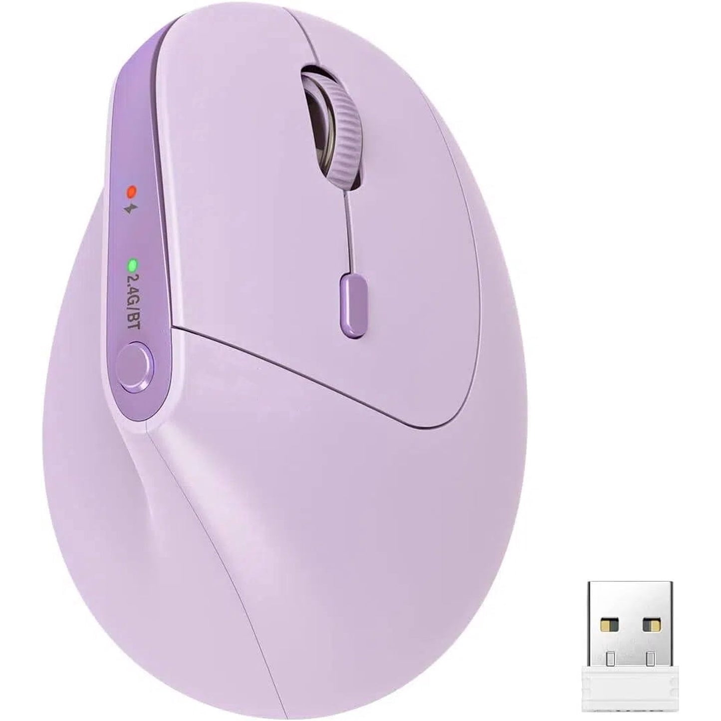 Ergonomic Vertical Mouse, Rechargeable Wireless Bluetooth Mouse for Small & Medium Hands, 4 Adjustable DPI Silent Click, Dual-Device Connection, Auto Sleep for Windows Mac OS, Purple