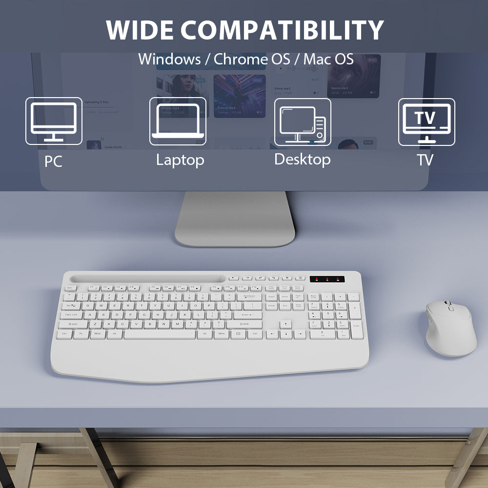 Wireless Keyboard and Mouse Combo with Wrist Rest-white