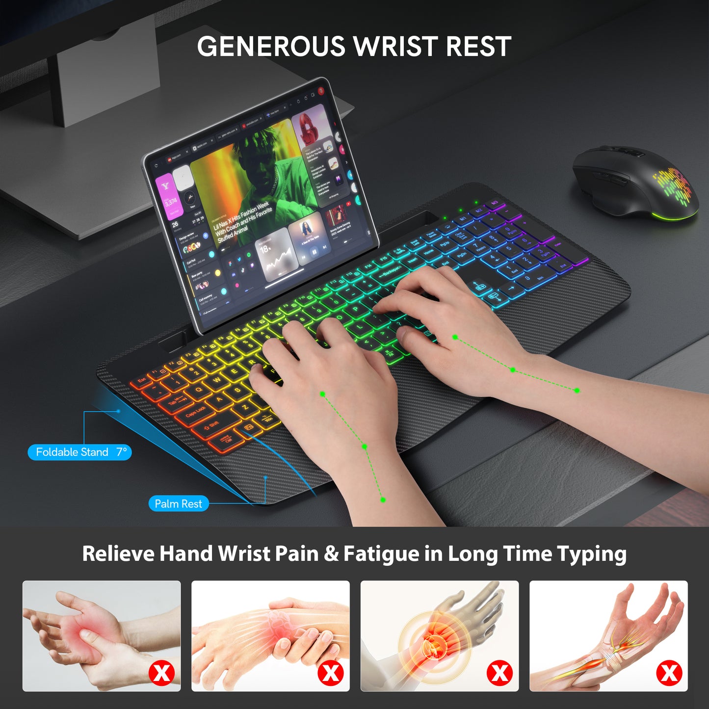 Wireless Keyboard and Mouse Backlits, Wrist Rest, Jiggler Mouse