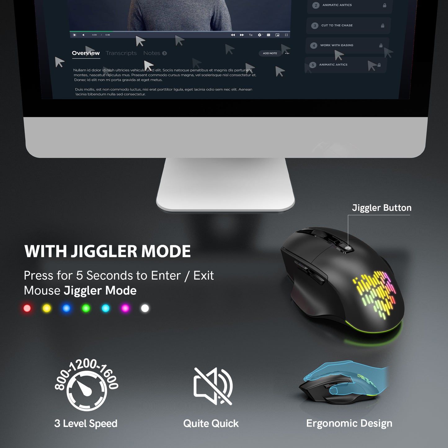 Wireless Keyboard and Mouse Backlits, Wrist Rest, Jiggler Mouse