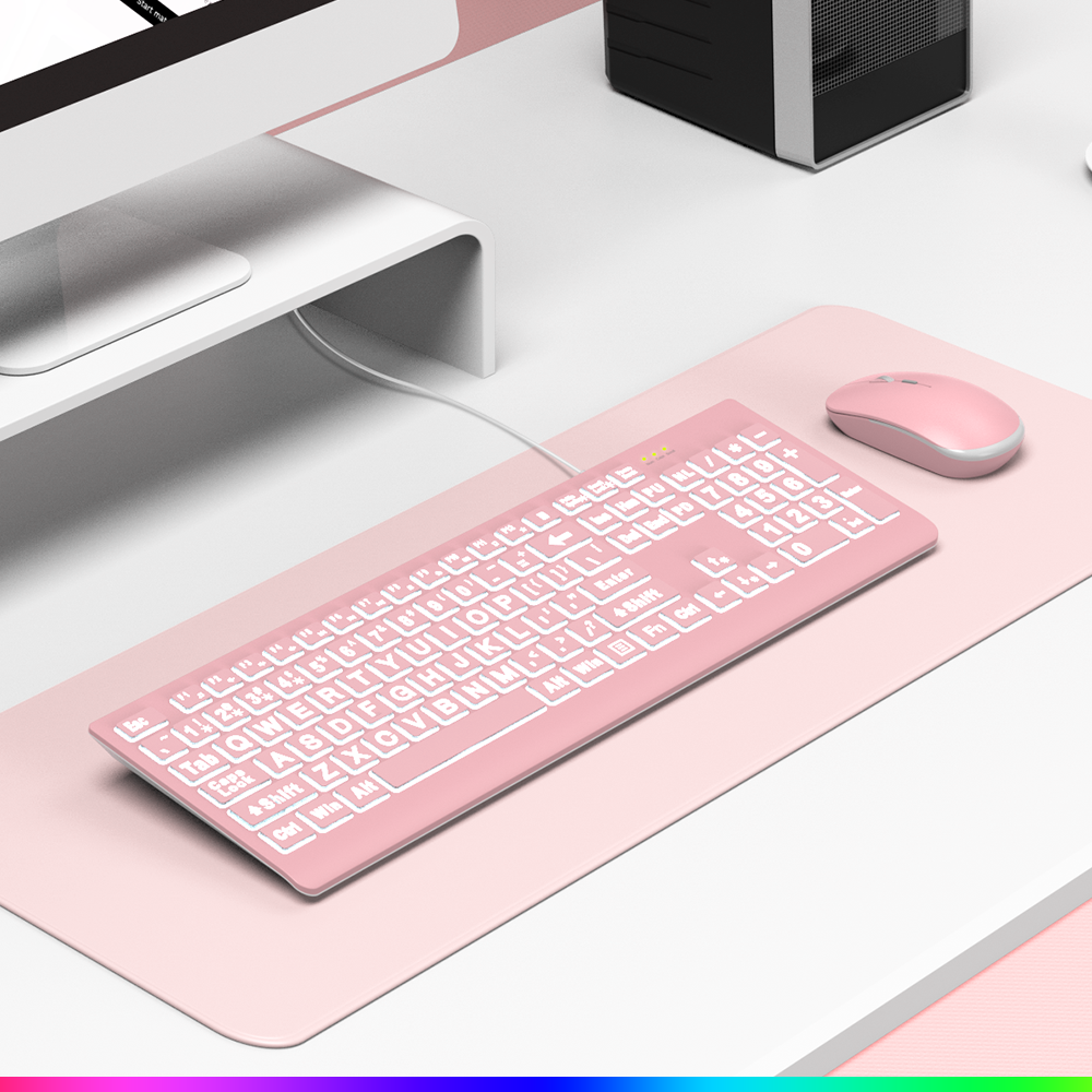 Wagpak Large Print Backlit Keyboard - Wired USB Lighted Computer Keyboard for Laptops,Pink