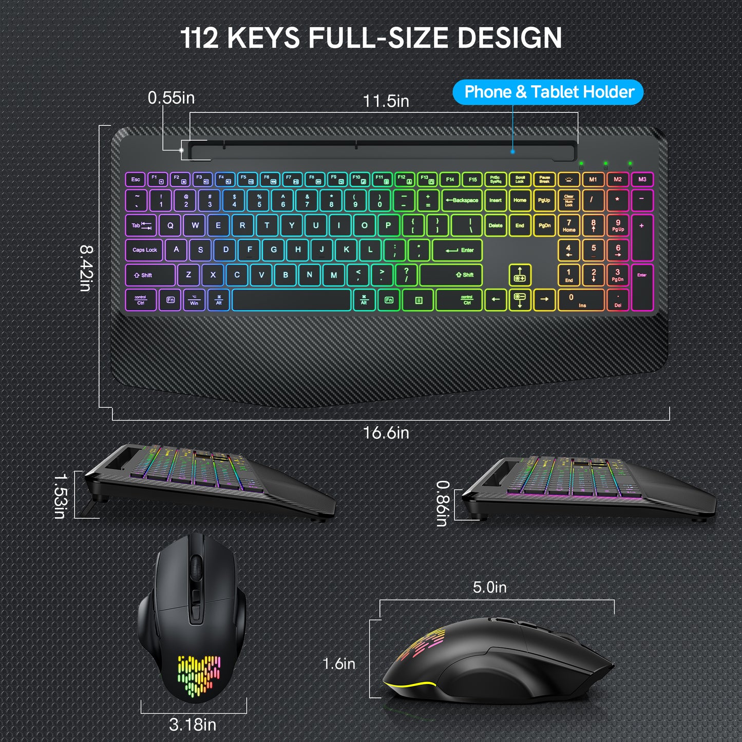 Wireless Keyboard and Mouse Backlits, Wrist Rest, Jiggler Mouse