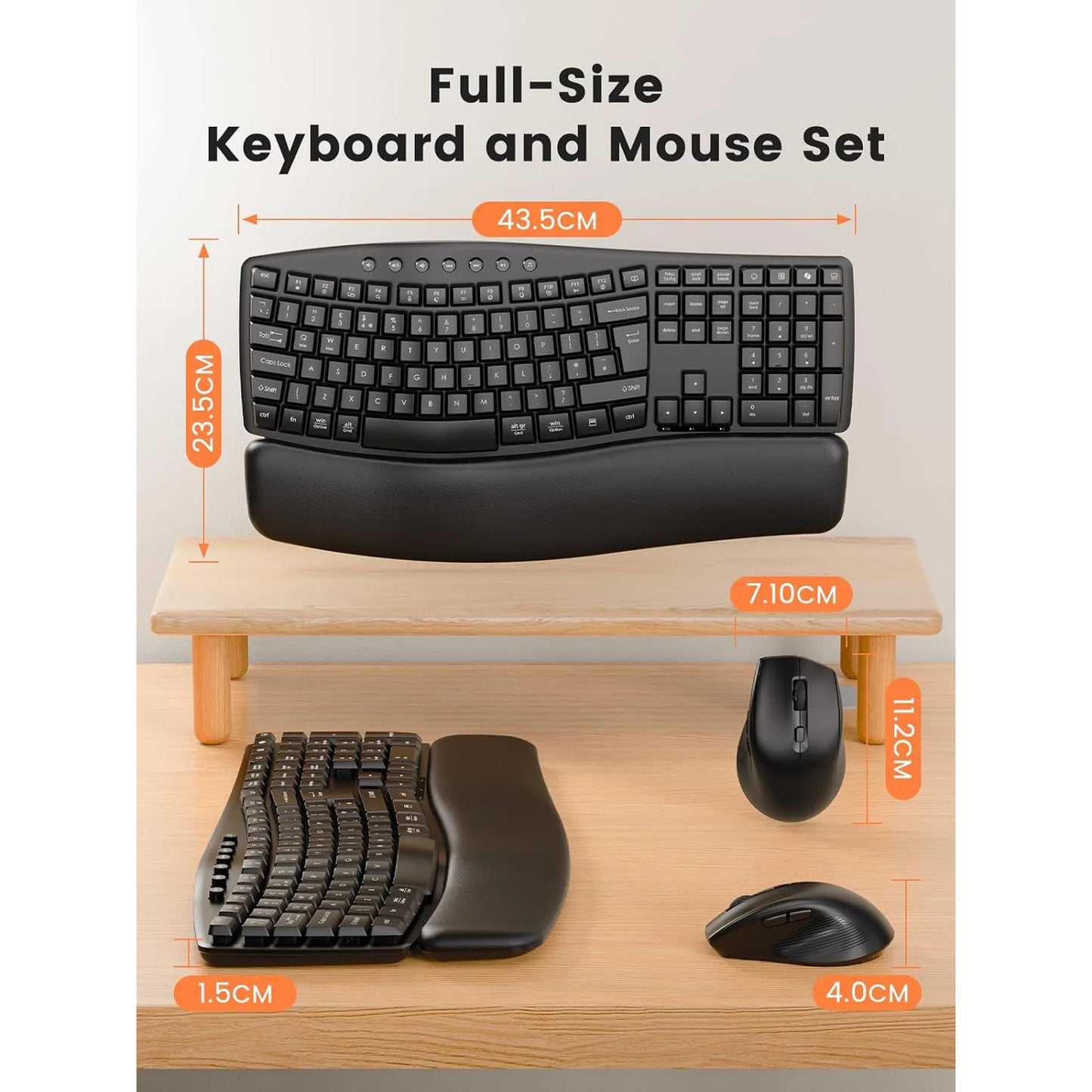 Wireless Keyboard Mouse Combo: 30dB Quiet Wave Keyboard with Leather Palm Rest, Ergonomic Mouse, Dual-System Switch, Plug & Play for Home Office