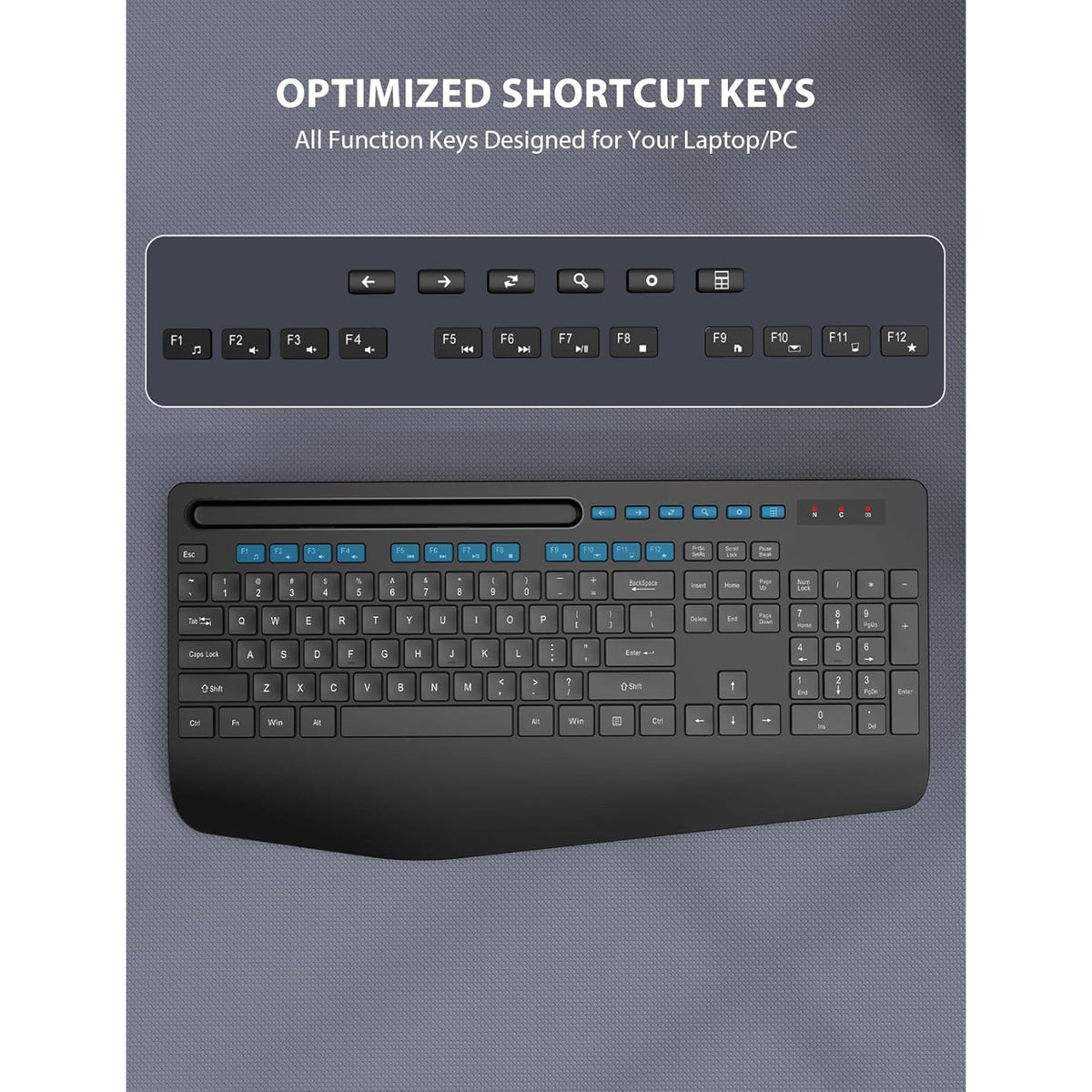 Wireless Keyboard and Mouse Combo 2 Pack Black Full Size 111 Keys QWERTY Ergonomic Wrist Rest 2.4G Quiet for PC Laptop Chromebook