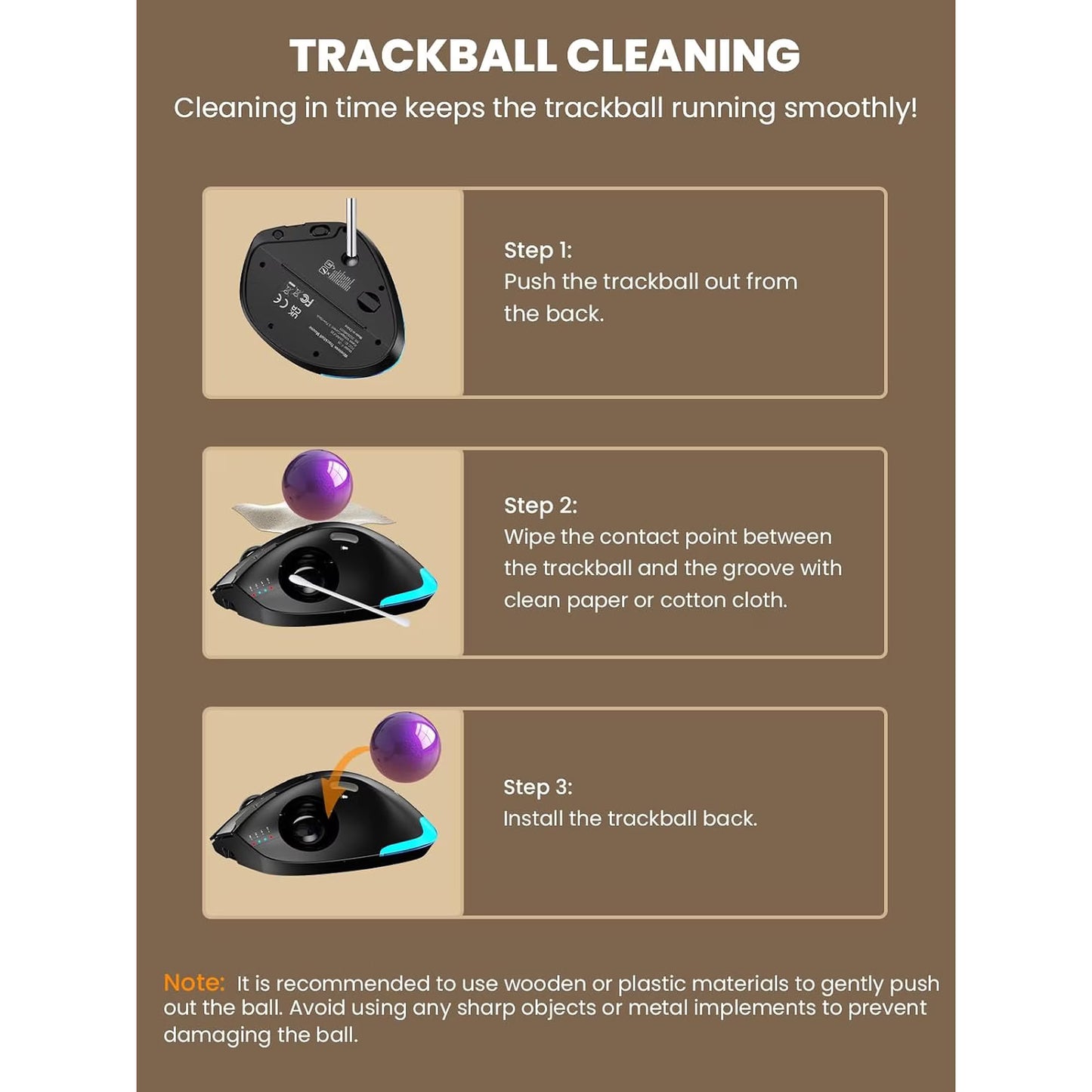 Ergonomic Wireless Trackball Mouse, Adjustable Angle, Thumb Control, Quiet Click, Rechargeable, Multi-Device Bluetooth & USB, for Windows Mac-Purple Ball