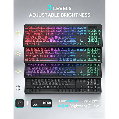 Wireless Keyboard and Mouse Combo, RGB Backlit, Rechargeable & Light Up Letters, Full-Size, Soft Typing, Sleep Mode, 2.4GHz Quiet Keyboard Set for Mac, Windows, Laptop, PC (Black)