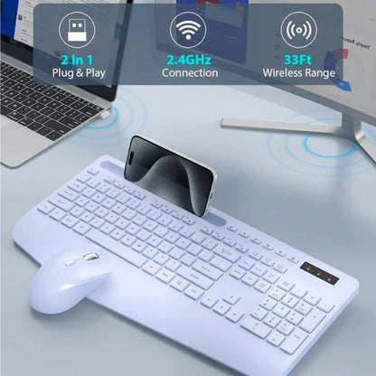 Wagpak Wireless Keyboard & Mouse Combo Wrist Rest Ergonomic Phone Holder Silent for Computer,Laptop Purple