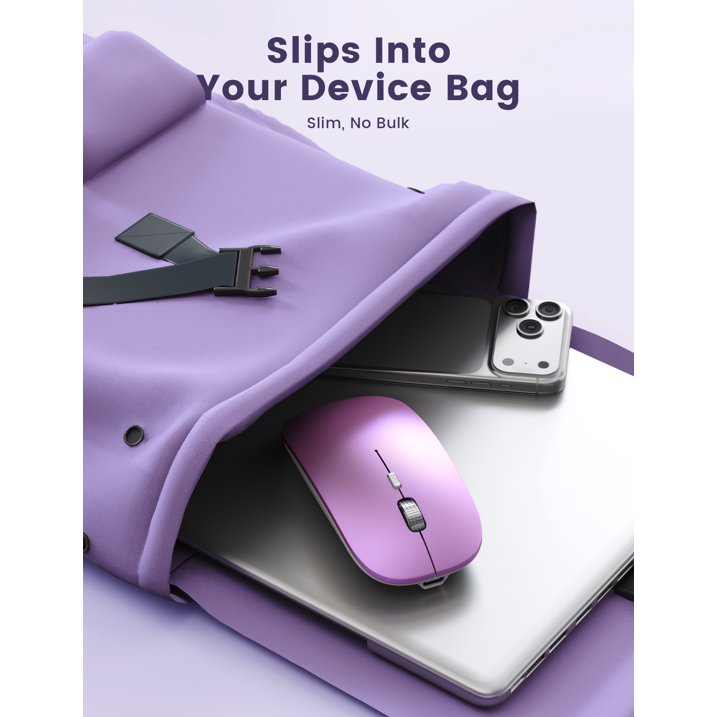 Bluetooth Wireless Mouse for MacBook, iPad, Laptop, Tri-Mode Rechargeable Silent Slim Computer Mouse for 3 Devices with USB & USB-C，Purple