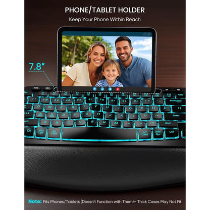 Wireless Keyboard and Mouse Combo, Ergonomic Wave Keyboard with Wrist Rest, RGB Backlit, Rechargeable, Dual System Compatible