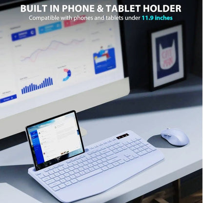 Wagpak Wireless Keyboard & Mouse Combo Wrist Rest Ergonomic Phone Holder Silent for Computer,Laptop Purple
