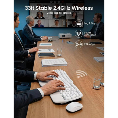 Ergonomic Wireless Keyboard and Mouse Combo, 2.4G Full Size Wave Keyboard with Cushioned Palm Rest, 3 DPI Adjustable Mouse, USB-A & C Compatible with Computer, Laptop, Mac & Tablet