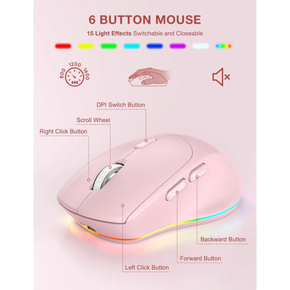 Wireless Keyboard and Mouse Combo with 9 Backlit, Wrist Rest & Phone Holder,Pink, New