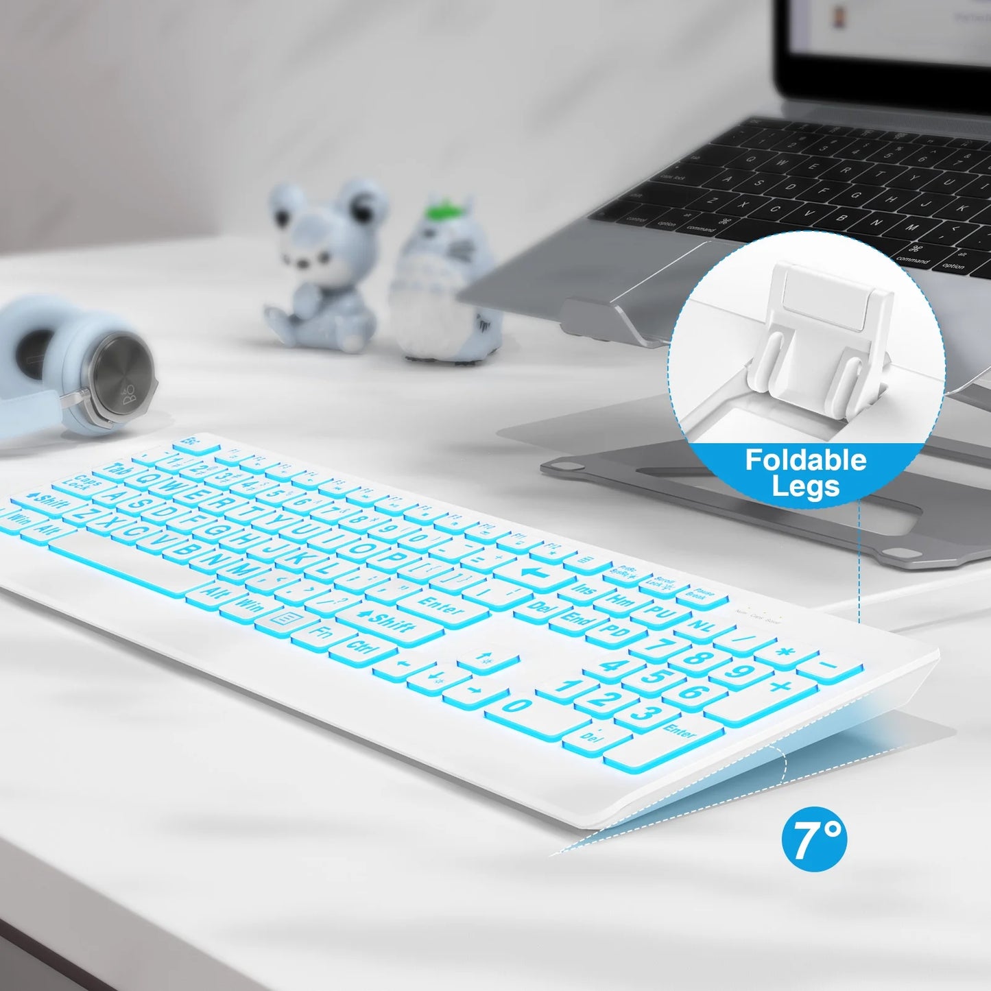 Wagpak Large Print Backlit Keyboard - Wired USB Lighted Computer Keyboard for Laptops,White