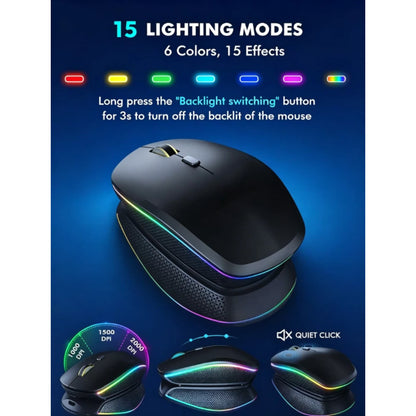 Wireless Keyboard and Mouse Combo, RGB Backlit, Rechargeable & Light Up Letters, Full-Size, Soft Typing, Sleep Mode, 2.4GHz Quiet Keyboard Set for Mac, Windows, Laptop, PC (Black)
