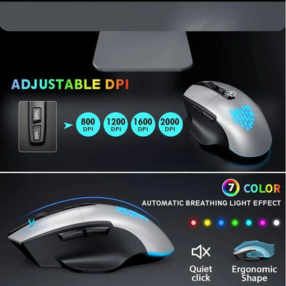Wireless Keyboard and Mouse Backlit, Rechargeable Ergonomic Keyboard with Wrist Rest, LED Mouse, Phone Holder, Silent for Computer, Mac, PC, Laptop, Chromebook-Silver Black