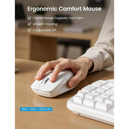 Ergonomic Wireless Keyboard and Mouse Combo, 2.4G Full Size Wave Keyboard with Cushioned Palm Rest, 3 DPI Adjustable Mouse, USB-A & C Compatible with Computer, Laptop, Mac & Tablet