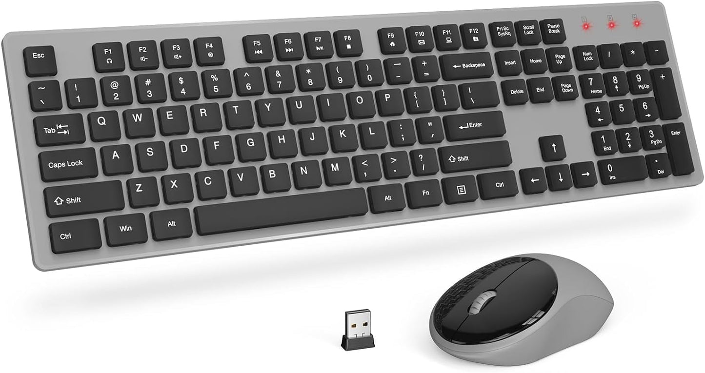 Wireless Keyboard and Mouse, Silent 2.4GHz Cordless Combo-Gray-Wagpak