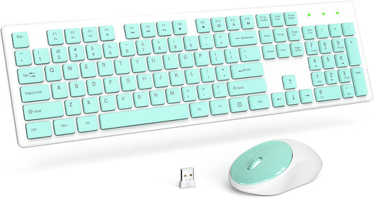 Wireless Keyboard and Mouse, Silent 2.4GHz Cordless Combo-Green-Wagpak