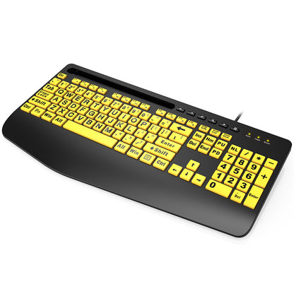 Wagpack Large Print Keyboard, Wired Computer Keyboards, Yellow