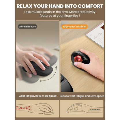 Ergonomic Wireless Trackball Mouse, Adjustable Angle, Thumb Control, Quiet Click, Rechargeable, Multi-Device Bluetooth & USB, for Windows Mac-Red Ball