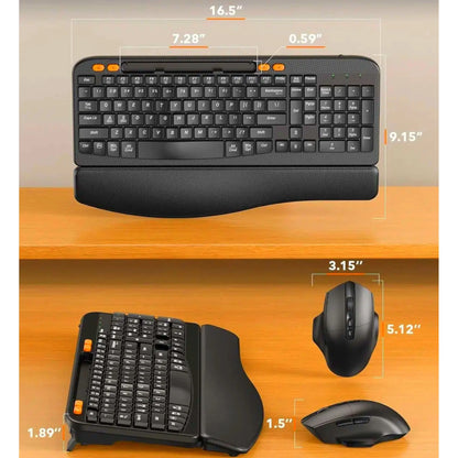 Ergonomic Wireless Keyboard & Mouse Combo - Rechargeable Type-C, Cushioned Wrist Rest, 7.28” Phone Holder, Silent Mouse, 2.4G Lag-Free for Windows/Mac