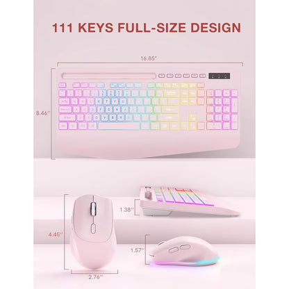 Wireless Keyboard and Mouse Combo with 9 Backlit, Wrist Rest & Phone Holder,Pink, New