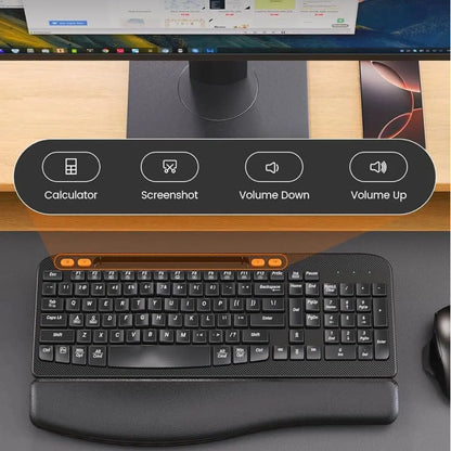 Ergonomic Wireless Keyboard & Mouse Combo - Rechargeable Type-C, Cushioned Wrist Rest, 7.28” Phone Holder, Silent Mouse, 2.4G Lag-Free for Windows/Mac
