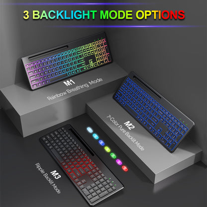 Wireless Keyboard and Mouse, 15 Backlit Effects, Slim Rechargeable Keyboard & Mouse Combo