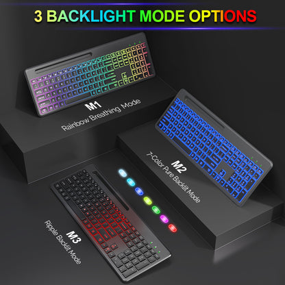 Wireless Keyboard and Mouse, 15 Backlit Effects, Slim Rechargeable Keyboard