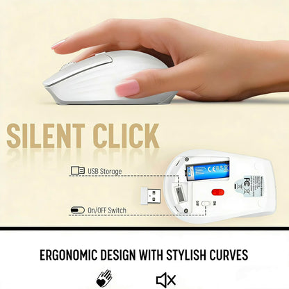 Wireless Keyboard and Mouse Combo with Full-Size Quiet, Palm Rest, Phone Holder, Multimedia Keys, Batteries Included, Compatible with Windows, PC, Laptop - White