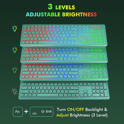 Wagpak Backlit Keys Computer Keyboard & Mouse, Green, New