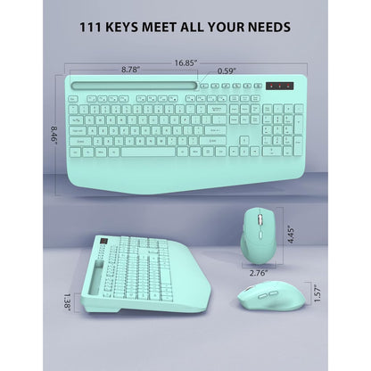 Wagpak Wireless Keyboard and Mouse Combo Wrist Rest Ergonomic Phone Holder Full-Sized Silent 2.4GHz Cordless Keyboard Mouse Set for Computer,Laptop, PC, Mac, Windows Green