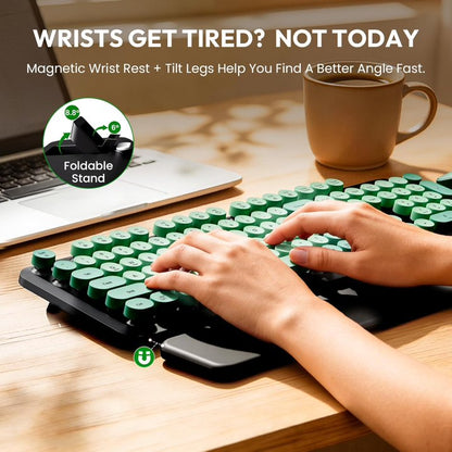 Wireless Keyboard & Mouse Set – Retro Round Keycaps, Detachable Wrist Rest, 2.4GHz Cordless Connection for Mac/Windows/PC