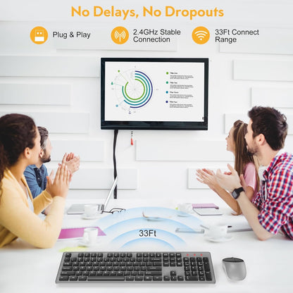 Wireless Keyboard and Mouse, Silent 2.4GHz Cordless Combo-Gray-Wagpak