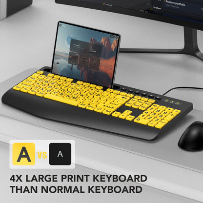 Wagpack Large Print Keyboard, Wired Computer Keyboards, Yellow
