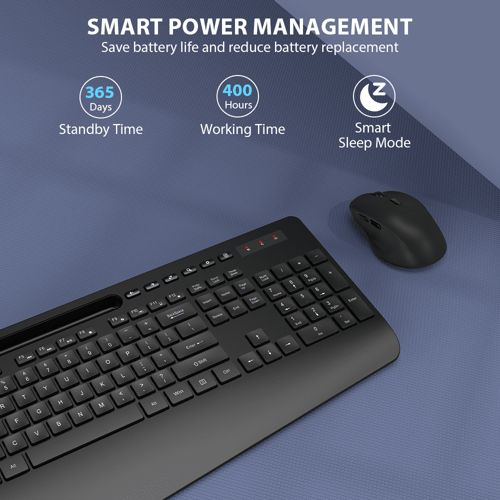 Ergonomic Wireless Keyboard and Mouse Combo with Phone Holder - Full-Sized, Silent, 2.4GHz Cordless Set for PC, Mac, Windows