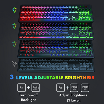 Wireless Keyboard and Mouse Combo - RGB Backlit-Rechargeable & Light Up Letters-Ergonomic Tilt Angle-Full-Size-Sleep