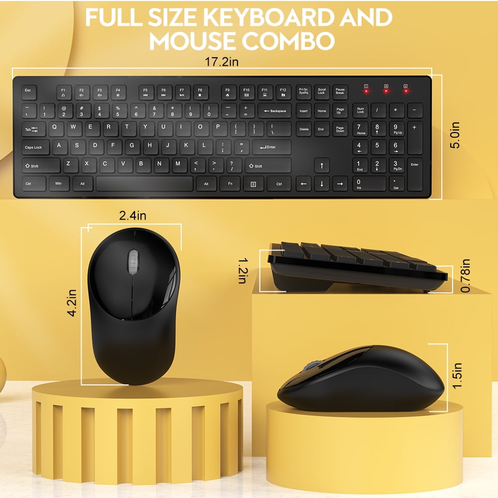 Wireless Keyboard and Mouse, Silent 2.4GHz Cordless Combo-Black-Wagpak
