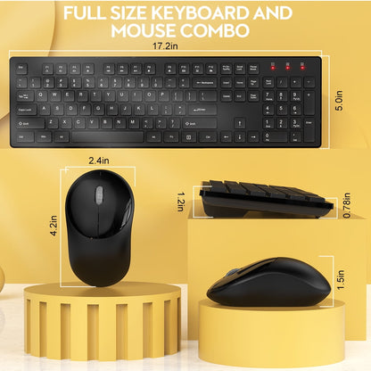 Wireless Keyboard and Mouse, Silent 2.4GHz Cordless Combo-Black-Wagpak